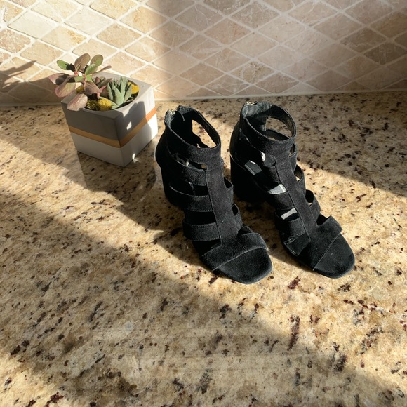 Women’s The Wishbone Collection Heels - Black Strap Suede Heels - Picture 2 of 6